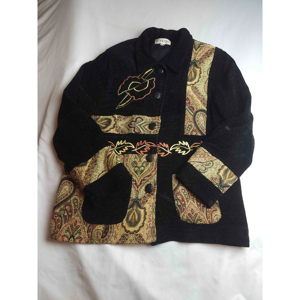 Kaktus Jacket Womens Large Black Tapestry Embroidered Floral Academia Heritage